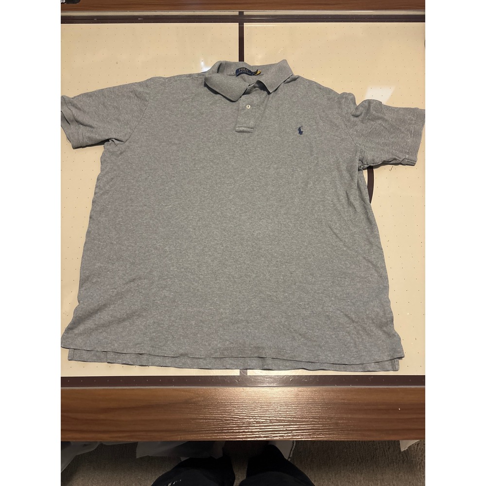 048 Polo Ralph Lauren Mens XLT Tall Heather Grey Short Sleeve Pony Logo Polo